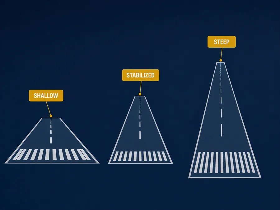 As the approach angle changes, the runway's outline changes too, so a runway that's getting shorter and wider means your path is getting shallower.